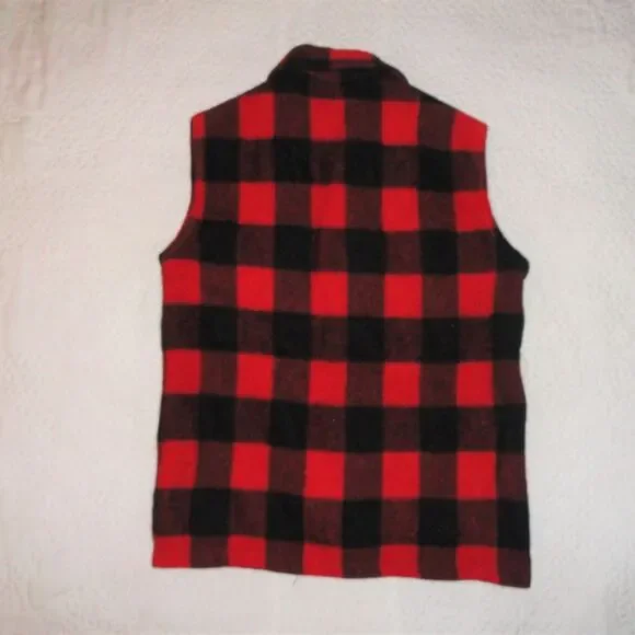 Vintage Wool Vest Buffalo Plaid Hunter Vest 100% Wool - Picture 4 of 8